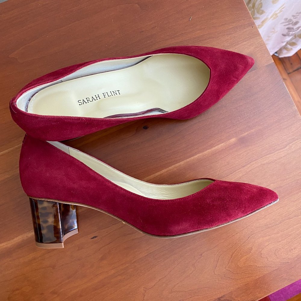 Red Sarah Flint Suede Heels, size 8.5